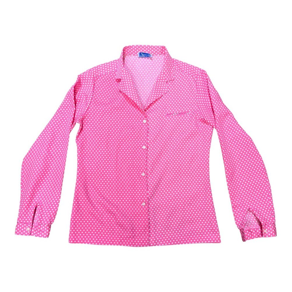 Vintage Ship n Shore Pink Polka Dot Long Sleeve Button-Up Shirt Blouse Womens XS
